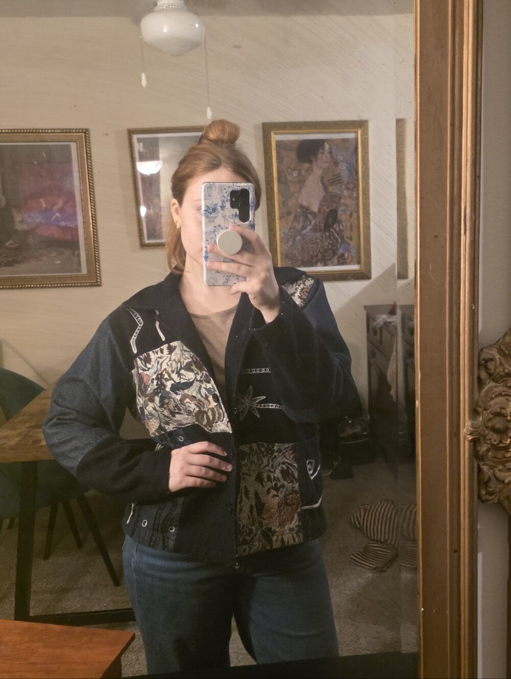Women's Navy Patchwork Jean Jacket